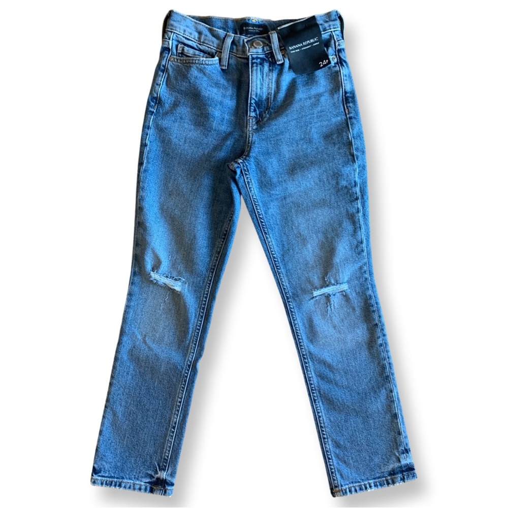 NEW Banana Republic Womens Denim Blue Jeans High Rise Straight Ankle 24